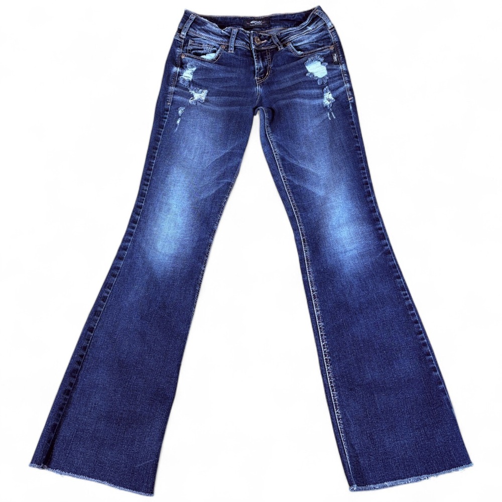 Silver Jeans Co. Suki Bootcut Womens 27x32 (26x30.5)‎ Blue Mid Rise Distressed